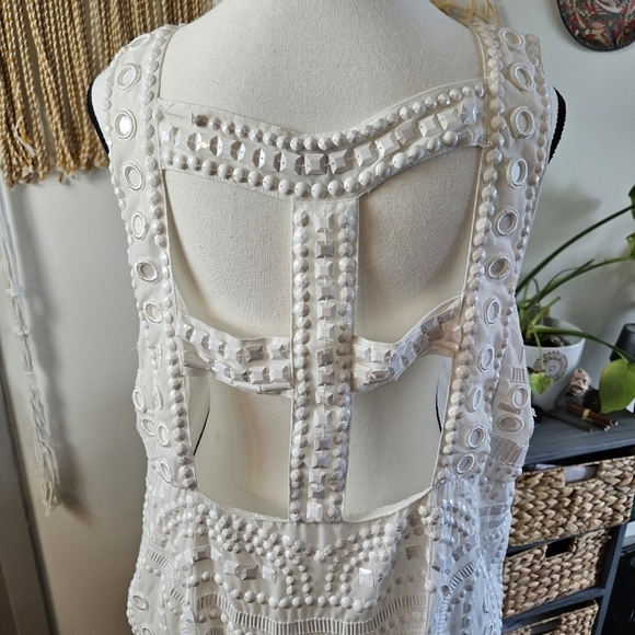 ASOS Embroidered Crystals White Dress Cutout US 14 Bohemian Party White Party - Picture 5 of 7